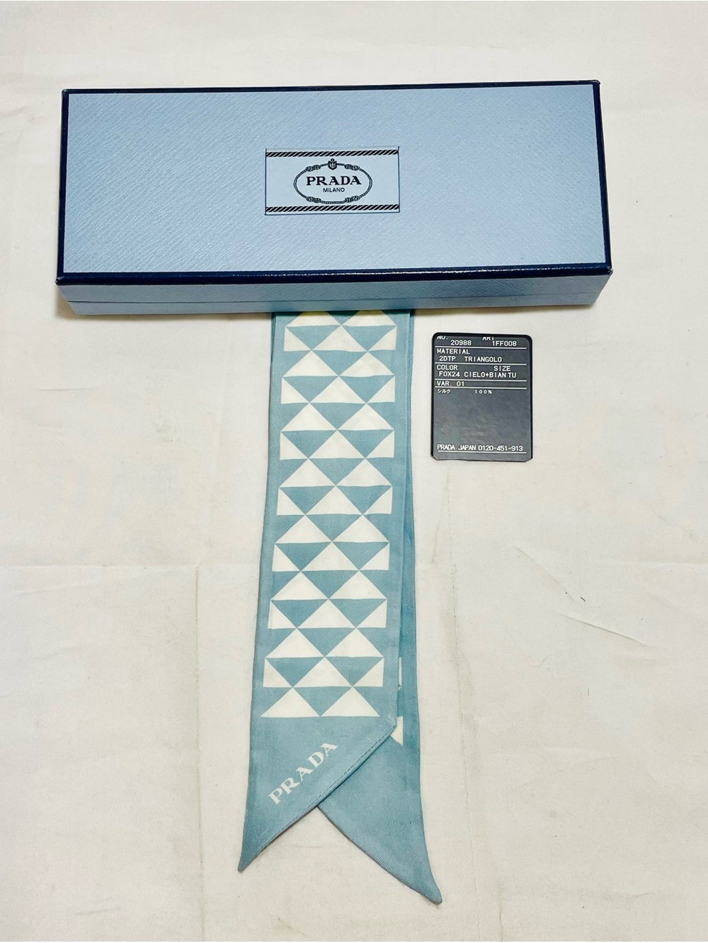 Prada Classic Triangular Silk Twill Scarf with COA and Full Inclusion